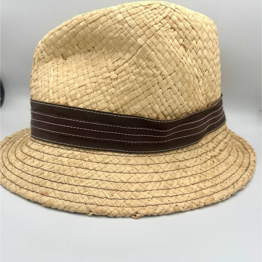 Lola Hats Straw Hat Brown Sun Hat Fedora Ribbon Band Studded Tan  XS Small 21 in - Picture 5 of 6
